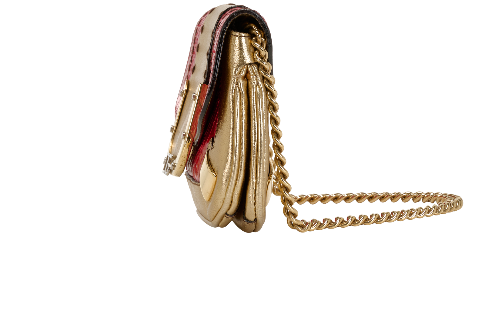 Mini Purse, &pound;140, Handbags, Gold/Red, Leather/Python, Bottom view